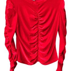 Vintage Bloomingdale’s Women’s Red Ruched Crushed Velvet Long Sleeve Size Medium